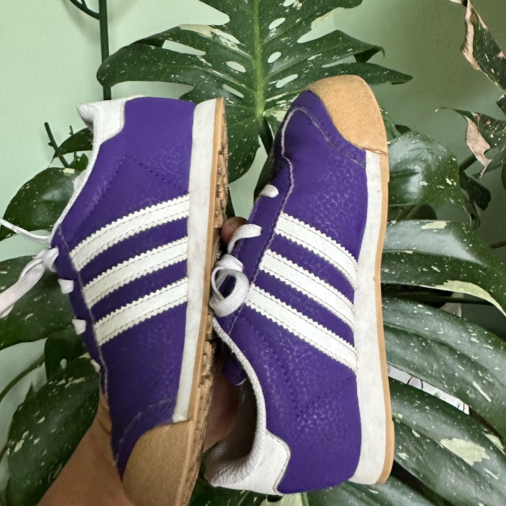 adidas Kids Purple and White Leather Sneakers with Gold Trefoil - Picture 7 of 7